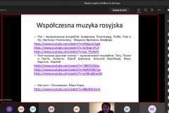 zrzut ekranu przedstawiający slajd na którym znajduje się lista wspólczenych piosenek rosyjskich