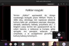 zrzut ekranu przedstawiający slajd na którym znajduje się wyjaśnienie czym jest folk rosyjski
