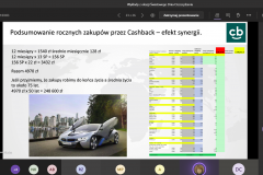 zrzut ekranu przedstawiający slajd na którym jest przedstawione podsumowanie osczedności  w aplikacji Cashback